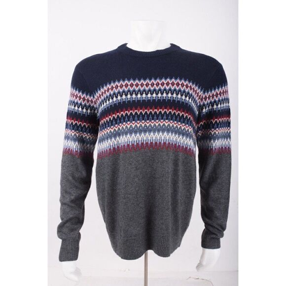 Vineyard Vines Mens Sweater Size M Blue Gray Fair isle Wool Crewneck NWT - Picture 1 of 6